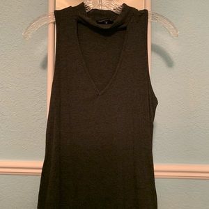 Gray V neck cutout top